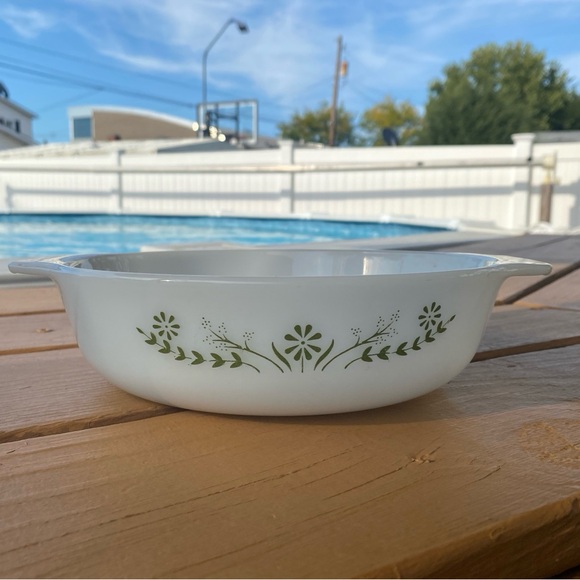 Set of 2 Vintage Glasbake Green Floral - Picture 1 of 2